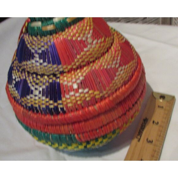 Woven wicker basket jar with lid multicolored art basket storage - Picture 5 of 10